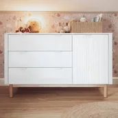 Komody dla dzieci - Komoda Miloo 3 szuflady + 1 drzwi - biała ryflowana - miniaturka - grafika 1