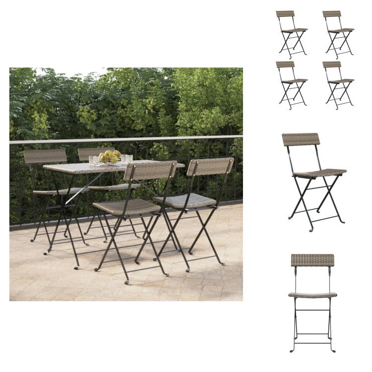 vidaXL Krzesła bistro 4 szt. Składane krzesła ogrodowe z szarego rattanu i stali