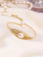 Bransoletki - Pierres de Jade Pozłacana bransoletka z perłami - miniaturka - grafika 1