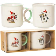 Ozdoby bożonarodzeniowe - Kubek Świąteczny Porcelanowy Na Prezent Święta Mikołaj Pingwin Białe 2 Szt. 320 Ml - miniaturka - grafika 1