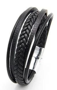 Wielowarstwowa skórzana bransoletka na srebrnym magnesie 21cm - Bransoletki Wielowarstwowa skórzana bransoletka na srebrnym magnesie 21cm - Bransoletki - miniaturka - grafika 1
