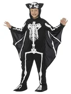 Stroje karnawałowe - Smiffys smiffy kroki  dzieci kostium unisex nietoperz szkielet, body Suit z kapturem i skrzydłami, wielokolorowy, m 45123M - miniaturka - grafika 1