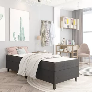vidaXL Łóżko z materacem sprężynowym, ciemnoszare, tkanina, 100x200 cm - Łóżka - miniaturka - grafika 1