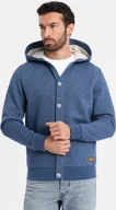 Bluzy męskie - Bluza męska dresowa z kapturem zapinana na guziki granatowy melanż V1 OM-SSZP-0186 L - miniaturka - grafika 1