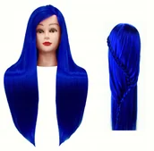 Pozostałe akcesoria fryzjerskie - Główka treningowa Iza 60 cm blue, włos termiczny+ uchwyt, fryzjerska do czesania, głowa do ćwiczeń - miniaturka - grafika 1