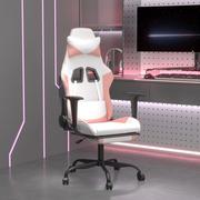 Fotele gamingowe - Lumarko Obrotowy fotel gamingowy z podnóżkiem, biało-różowy, ekoskóra - miniaturka - grafika 1