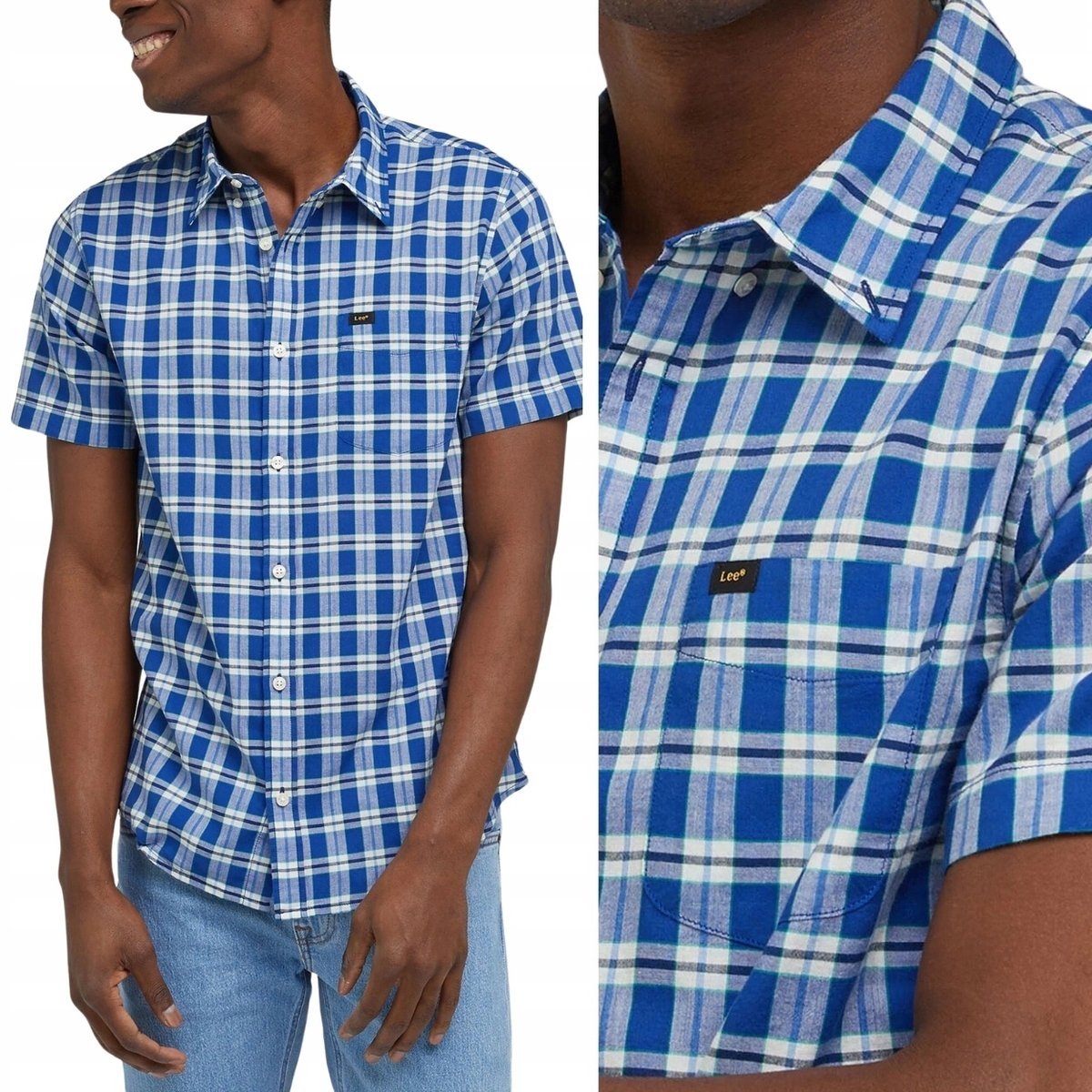 Lee BUTTON DOWN SS Anthem Blue KOSZULA W KRATĘ KRÓTKI RĘKAW REGULAR FIT S