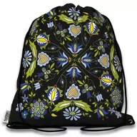 Plecaki worki - Plecak-worek folk kaszubski serca impregnowany czarny - miniaturka - grafika 1