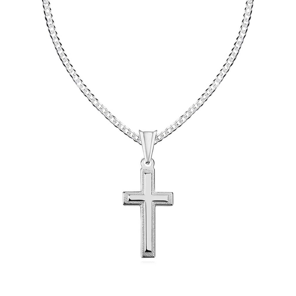 Srebrny krzyżyk ZDOBIONY drobny z łańcuszkiem 925