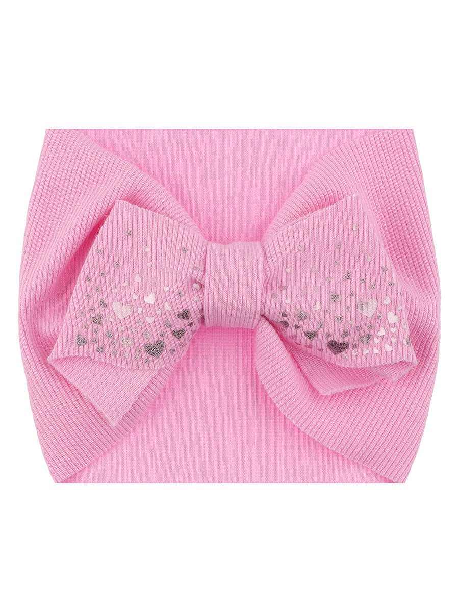 Dziewczęca opaska z kokardą w serduszka jasnoróżowa Ambra r.46/50