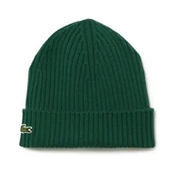Czapki i chusty sportowe męskie - Czapka zimowa wełniana Lacoste Ribbed Wool Beanie Zielona - RB0001-132 - miniaturka - grafika 1