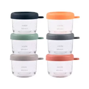Beaba Zestaw pojemników słoiczków szklanych z zamknięciem Sunrise color mix 6 x 150 ml 6 szt. - Akcesoria do karmienia - miniaturka - grafika 1