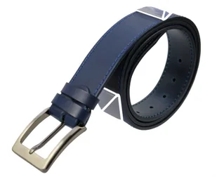 Pasek Męski Skórzany PAS-MAX (PL) Niebieski Z Niebieską Nitką Skóra Licowa 40 mm - Paski - miniaturka - grafika 4