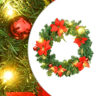 vidaXL Wieniec świąteczny z lampkami LED, zielony, 60 cm, PVC - Oświetlenie świąteczne - miniaturka - grafika 1