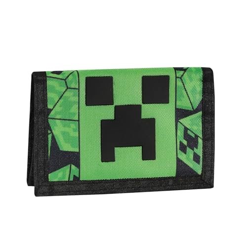 MINECRAFT oficjalny portfel Minecraft z praktycznym zapięciem na rzep, zewnętrzną kieszenią na zamek błyskawiczny, wewnętrznymi przegrodami na banknoty i karty, pomysł na prezent dla dzieci i