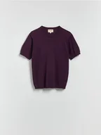 Swetry męskie - Reserved - Sweter z krótkim rękawem z dodatkiem wełny - ciemnofioletowy - miniaturka - grafika 1