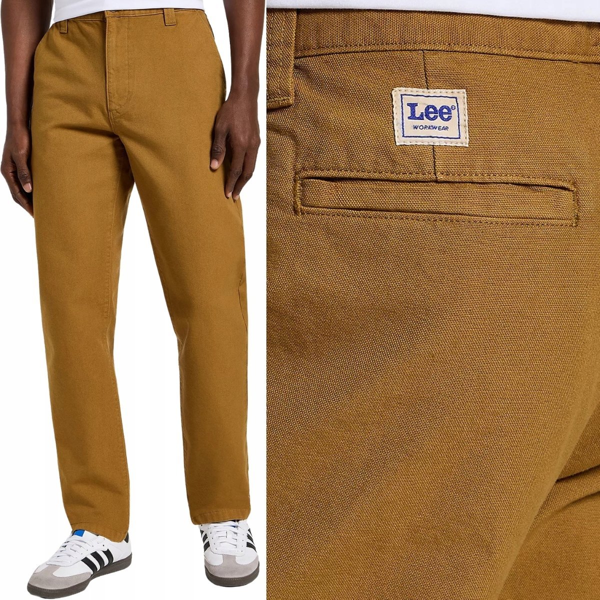 Lee RELAXED WORKWEAR CHINO LUŹNE BRĄZOWE SPODNIE MATERIAŁOWE CHINOS W34 L32