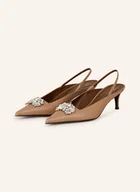 Czółenka - Giuseppe Zanotti Design Czółenka Z Odkrytą Piętą Z Ozdobnymi Kamykami braun - miniaturka - grafika 1
