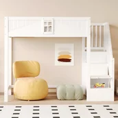 Łóżka dla dzieci i młodzieży - Łóżko antresolowe 90x200 cm - z pojemnikiem - z drabinką - z barierką - z biurkiem - białe (bez materaca) - miniaturka - grafika 1