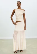 Spódnice - Stradivarius Koronkowa spódnica midi Ecru L - miniaturka - grafika 1