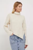Swetry damskie - Calvin Klein sweter z domieszką wełny damski kolor beżowy z golfem - miniaturka - grafika 1