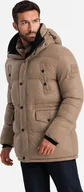 Kurtki męskie - Kurtka męska Ombre Długa męska kurtka puffer z zapinanymi kieszeniami brązowa V2 OM-JALJ-0186 L - miniaturka - grafika 1