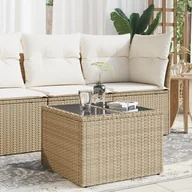 Stoły ogrodowe - vidaXL Stół ogrodowy ze szklanym blatem, beżowy 55x55x37 cm, rattan PE - miniaturka - grafika 1