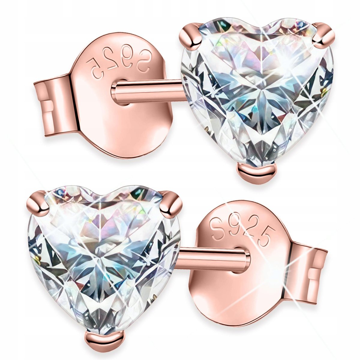 Kolczyki Pozłacane Kryształowe Białe Serca z Cyrkonią Serduszka SREBRO 925