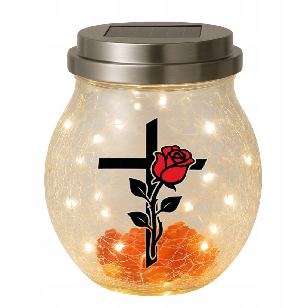 ZNICZ SOLARNY LED LAMPION NA GRÓB STATUETKA NA CMENTARZ RÓŻA KRZYŻ NAGROBNY