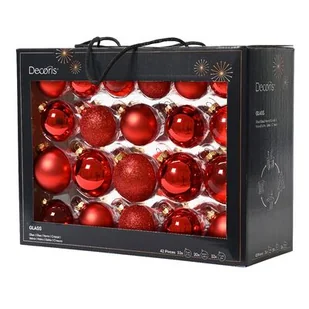 Bombki szklane mix czerwone połysk/mat/brokat/transparentne 7 cm 42 szt. - Bombki - miniaturka - grafika 1