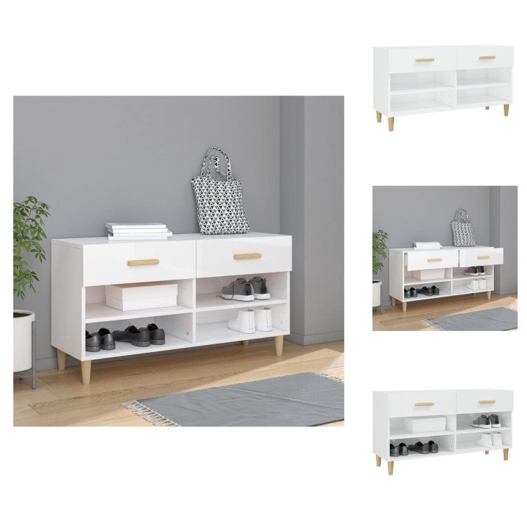 vidaXL Szafka na buty biały wysoki połysk 102x35x55 cm materiał drewnopochodny - Stojaki i szafki na buty