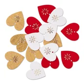 Decoupage - Kryształy samoprzylepne z drewna serca białe-złote-czerwone 16 szt. - miniaturka - grafika 1