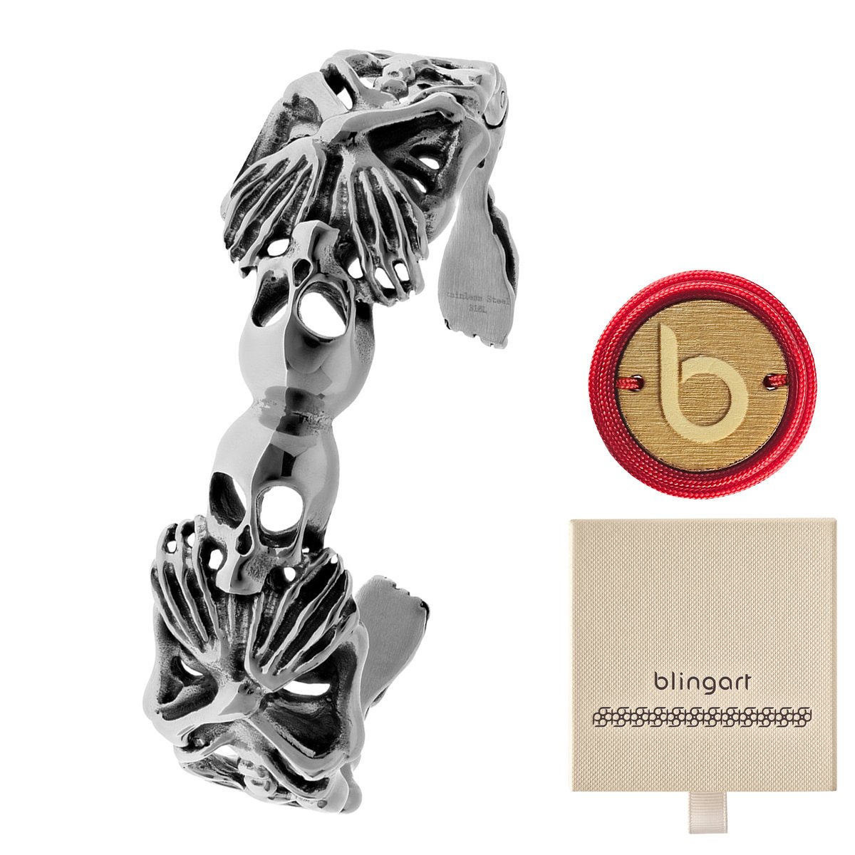 Bransoletka męska stal chirurgiczna bangla czaszki rock prezent BLINGART
