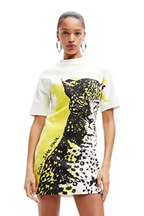 Desigual Damska sukienka Vest WILD Tiger, 1001 RAW Casual Dress, biała, XS - Sukienki - miniaturka - grafika 1
