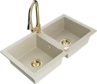 Zlewozmywaki z baterią - Mexen Mario zlewozmywak granitowy 2-komorowy z baterią kuchenną Elia, beżowy - 6504-69-670101-50 - miniaturka - grafika 1