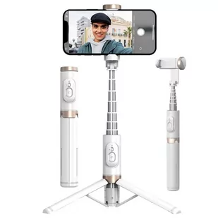 Selfie stick kijek do zdjęć tripod statyw pilot Bluetooth 73cm (Biały + złoty) - Selfie stick - miniaturka - grafika 1