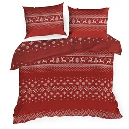 Eurofirany Pościel świąteczna 220x200 Noel czerwona renifery śnieżki z mikrowłókna - Pościel - miniaturka - grafika 1