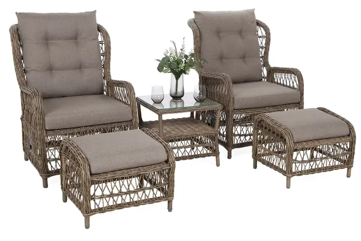Zestaw mebli ogrodowych technorattan komplet foteli z puf Corfu Brown/Beige