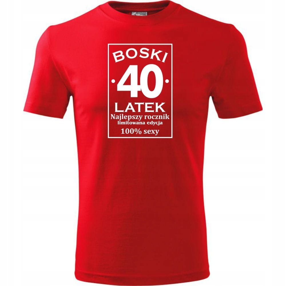 Męska Koszulka z Nadrukiem Boski 40 Prezent na Urodziny dla Niego Upominek czerwony S