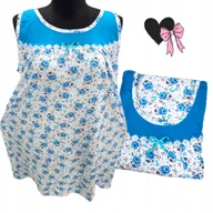 Bielizna nocna - BAWEŁNA KOSZULA NOCNA na ramiączkach piękna róża prezent błękit 46 48 3XL - miniaturka - grafika 1