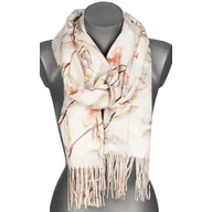 Apaszki i szaliki damskie - Szalik damski przejściowy jesień zima KWIATY na prezent z frędzlami RC28-3 ecru - miniaturka - grafika 1