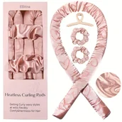 Wałki do włosów - TEMU Ellitina Zestaw 4 szt. Bezgrzewalnych Lokówek do Włosów, Satynowe Lokówki z Opaską, Nadruk z Motywem , Zestaw Prezentowy dla Niej, Zestaw do - miniaturka - grafika 1