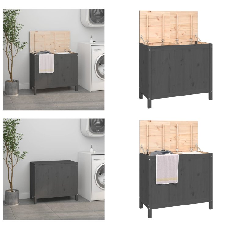 vidaXL Skrzynia na pranie szara 88,5x44x76 cm lite drewno sosnowe - Skrzynia na pranie - Skrzynia na pranie - Skrzynia na pranie - Kosz na pranie