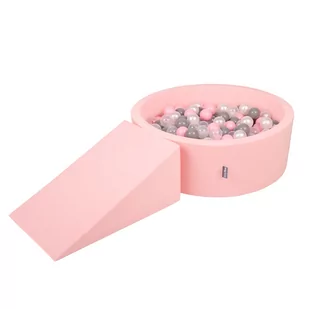 KiddyMoon Piankowy plac zabaw PPZP-OK30D-112 z piłeczkami różowy: perła-szary-transparent-pudrowy róż basen 100/klin L - Suche baseny - miniaturka - grafika 1