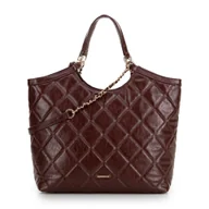 Torebki damskie - Damska shopperka z ekoskóry w geometryczne przeszycia bordowa - miniaturka - grafika 1