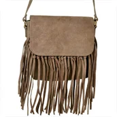 Torebki damskie - Vera Pelle włoska listonoszka z frędzlami skóra naturalna zamszowa i licowa taupe brąz - miniaturka - grafika 1