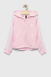 Bluzy dla dziewczynek - adidas bluza dziecięca kolor różowy z kapturem z aplikacją - grafika 1