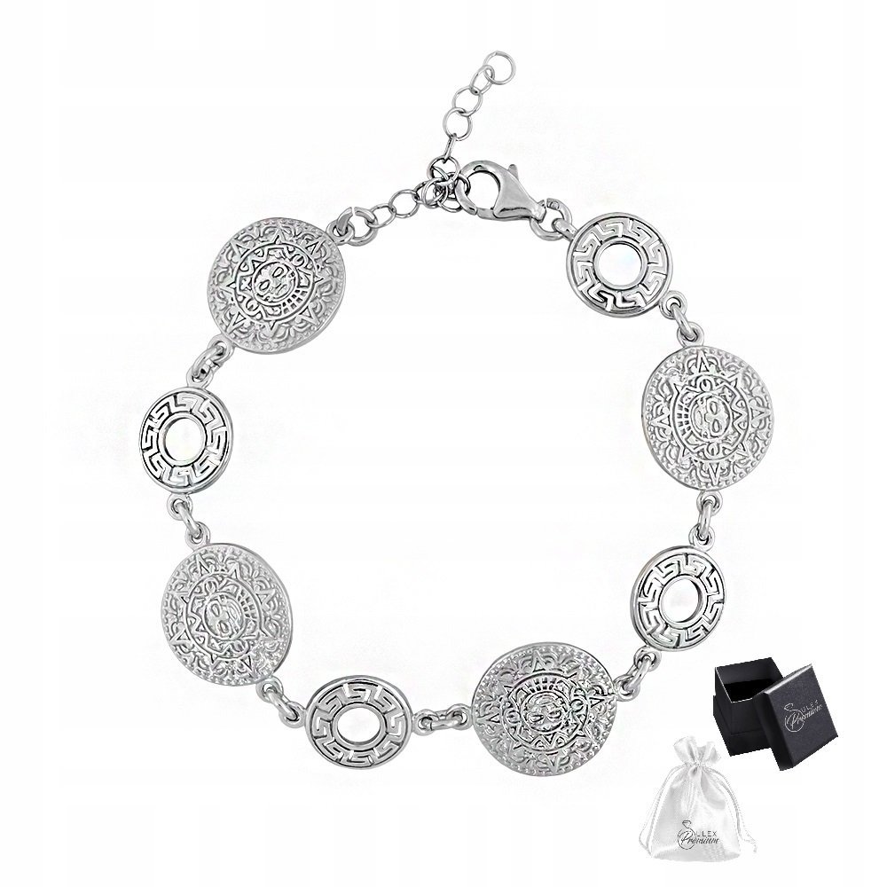 Bransoletka srebrna próba 925 Kalendarz Azteków rodowana na rękę srebro