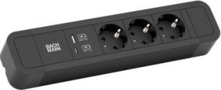 Bachmann Listwa zasilająca BACHMANN PRIMO 3x gniazdo z uziemieniem, aluminium, ładowarka USB A&C, czarna, 2 m