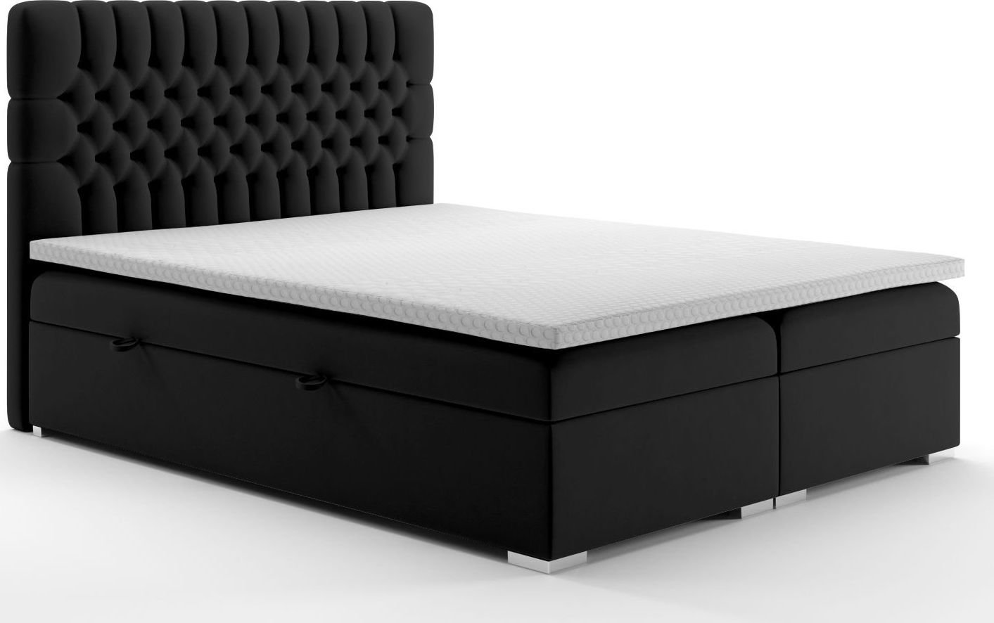 LAVERTO Łóżko kontynentalne RUBID 160x200 czarne velvet z pojemnikiem